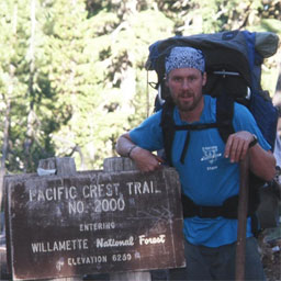 Donal posing by Pacific Crest Trail sign